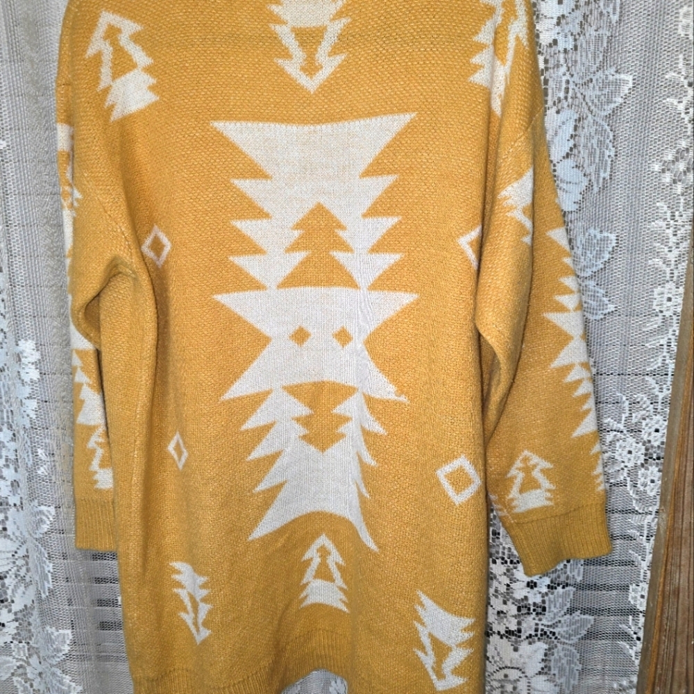 L Love Mustard Yellow Cardigan Sweater, Aztec, Long Sleeve, Small - Picture 6 of 6